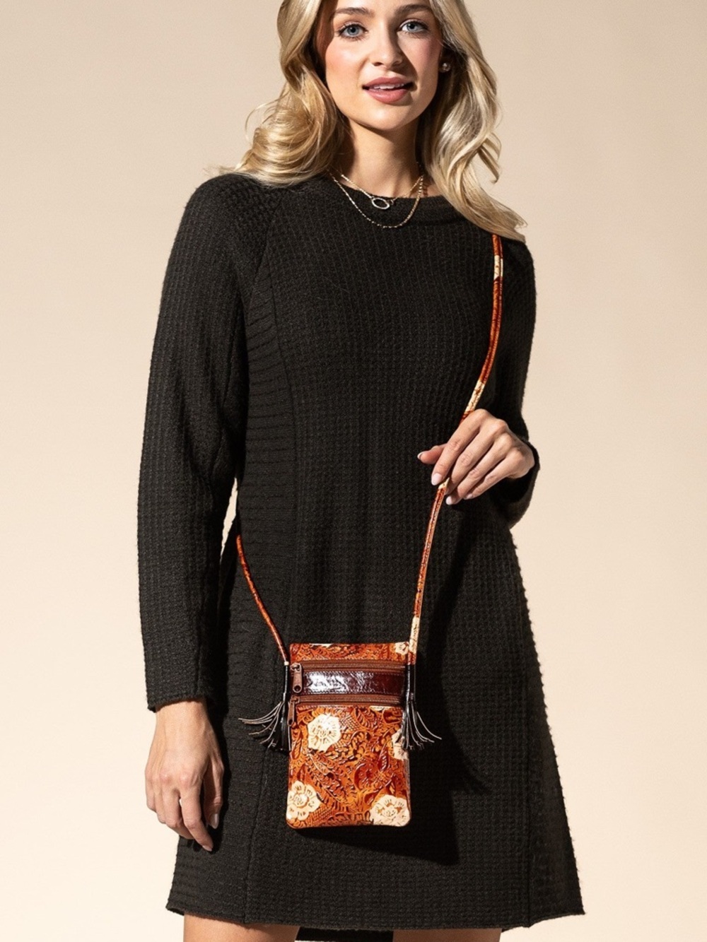 Hand painted mini cell phone crossbody bag